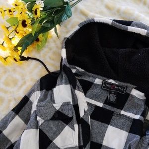 Black and White Hooded Flannel